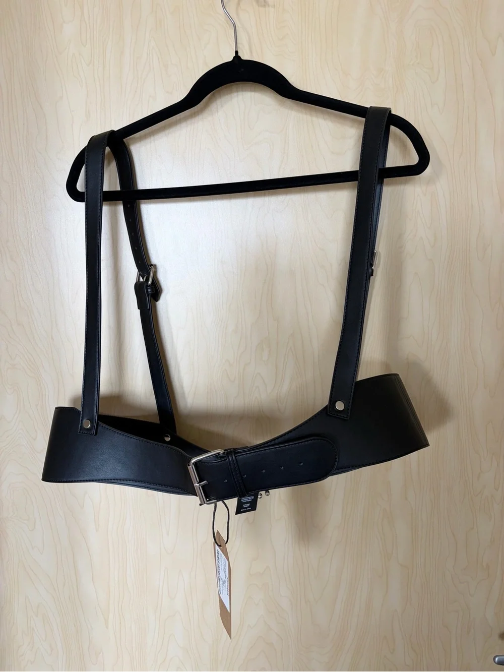 Disturbia Chasm Oval Detail Harness Belt Faux Leather Gothic Black Size XL NWT